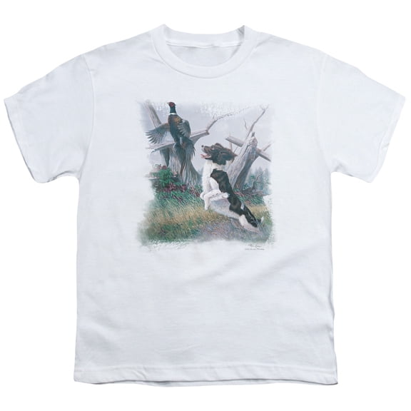 Trevco Sportswear WW150-YT-3 Wildlife Springer with Pheasant Youth Short Sleeve T-Shirt, White - Large