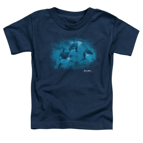 Trevco Sportswear WW252-TT-2 Wildlife Pod of Orcas Toddler Short Sleeve T-Shirt, Navy - Medium 3T