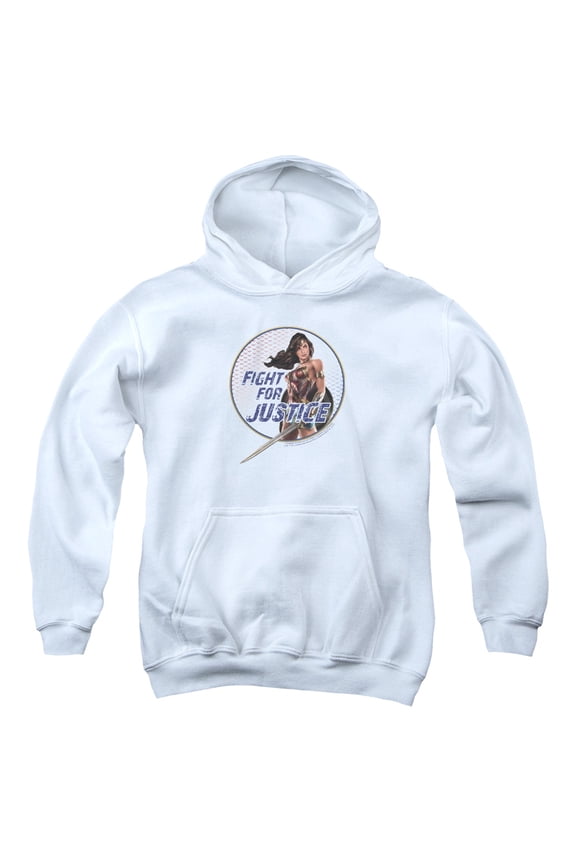 Sportswear WWM102-YFTH-2 Wonder Woman Movie Fight for Justice Youth Hooded Sweatshirt, White - Medium