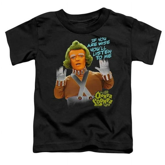 Trevco Sportswear WBM819-TT-2 Willy Wonka & The Chocolate Factory Oompa Loompa Listen Toddler Short Sleeve T-Shirt, Black - Medium 3T
