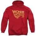 thumbnail image 1 of Trevco Sportswear JLA712-AFTH-2 Wonder Woman 75th Anniversary Gold Logo Adult Pullover Hoodie, Red - Medium, 1 of 2