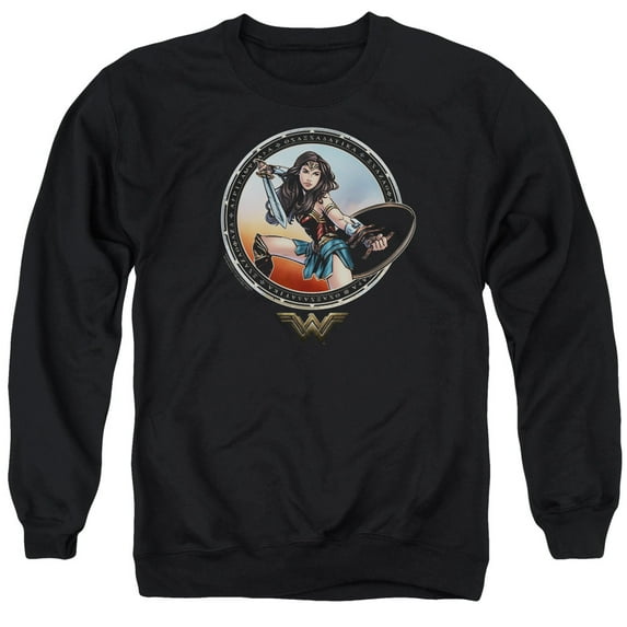 Trevco Sportswear WWM121-AS-6 Wonder Woman Movie Battle Pose Adult Crewneck Sweatshirt, Black - 3X