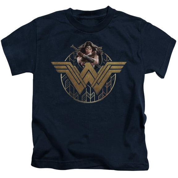 Trevco Sportswear WWM100-KT-3 Wonder Woman Movie Power Stance & Emblem Youth Short Sleeve T-Shirt, Navy - Small