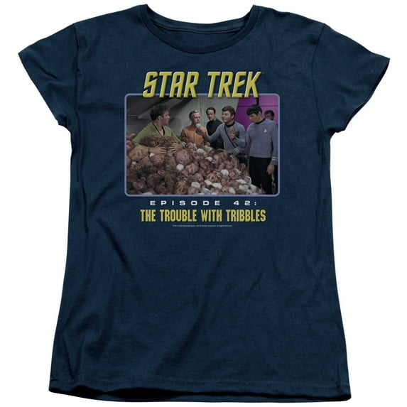 Trevco St-Original-The Trouble With Tribbles - Short Sleeve Womens Tee - Navy- Extra Large
