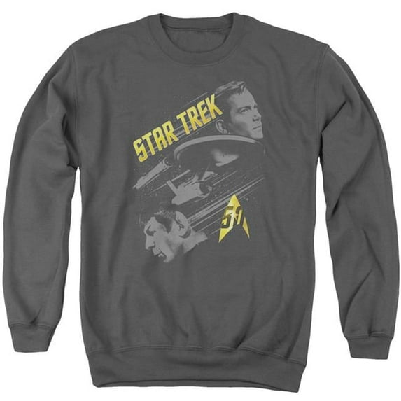 Trevco Star Trek & 50 Year Frontier Adult Cotton & Polyster Crewneck Sweatshirt, Charcoal - 2X