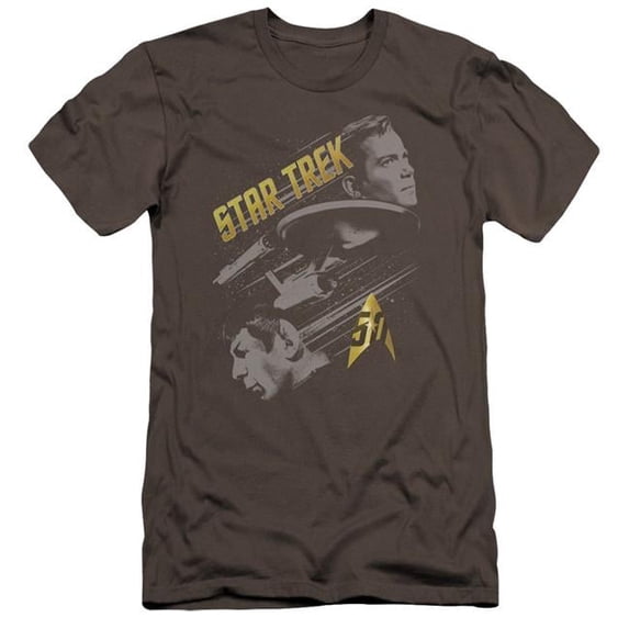 Trevco Star Trek & 50 Year Frontier Adult Premium Canvas Slim Fit 30-1 HBO Short Sleeve T-Shirt, Charcoal - Extra Large