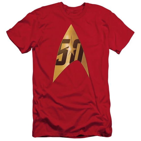 Trevco Star Trek & 50Th Anniversary Delta Short Sleeve Adult Cotton 30-1 T-Shirt, Red - Extra Large
