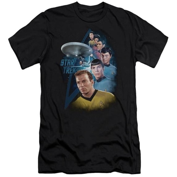 Trevco CBS1163-PSF-5 Star Trek & Among the Stars Premium Canvas Adult Cotton Slim Fit 30-1 T-Shirt, Black - 2X
