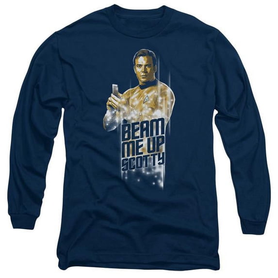 Trevco CBS1108-AL-6 Star Trek & Beam Me Up Long Sleeve Adult Cotton 18-1 T-Shirt, Navy - 3X