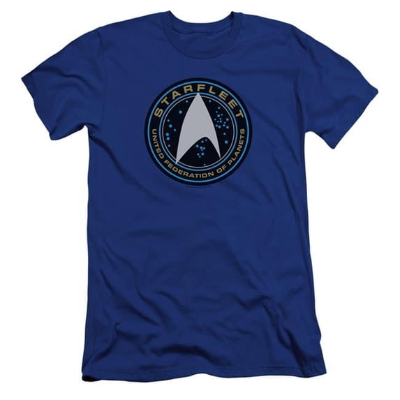 Trevco CBS1785-PSF-1 Star Trek Beyond & Starfleet Patch Adult Premium Canvas Slim Fit 30-1 HBO Short Sleeve T-Shirt, Royal Blue - Small