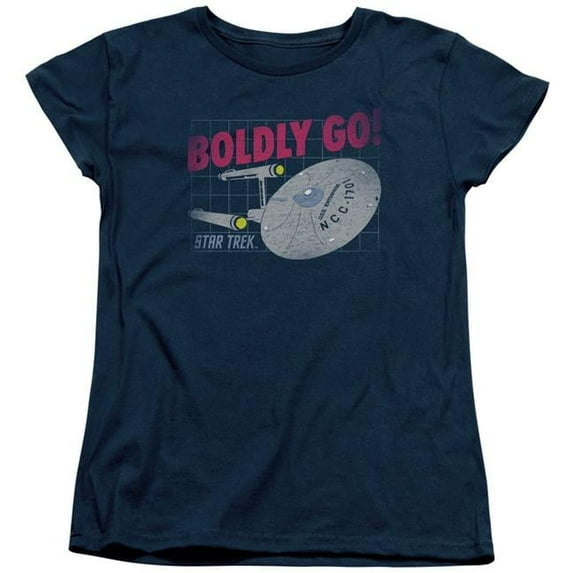 Trevco CBS1739-WT-1 Star Trek & Boldly Go Womens Short Sleeve T-Shirt, Navy - Small