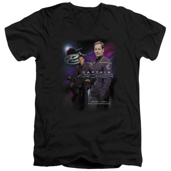 Trevco Star Trek-Captain Archer - Short Sleeve Adult 30-1 V-Neck Tee - Black- 2X