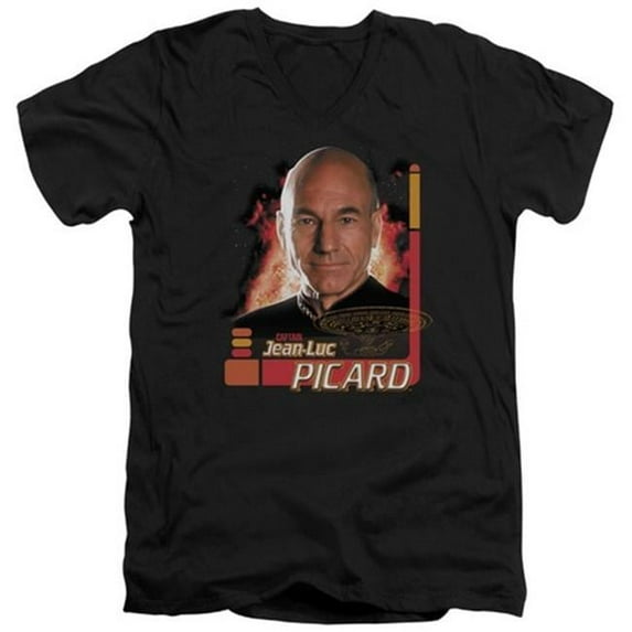 Trevco Star Trek-Captain Picard - Short Sleeve Adult 30-1 V-Neck Tee - Black- 2X