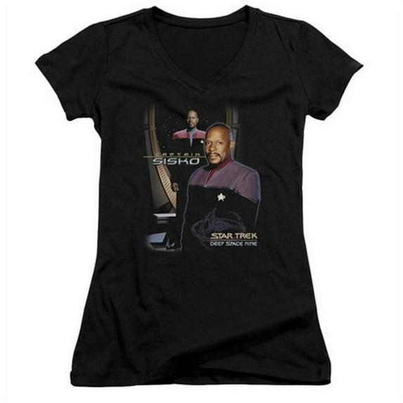 Trevco Star Trek-Captain Sisko - Junior V-Neck Tee - Black- Large