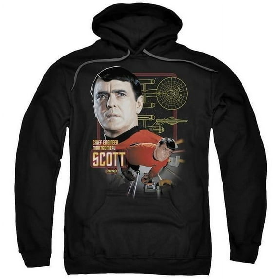 Trevco Star Trek & Chief Engineer Scott Adult Cotton & Polyster Pull-Over Hoodie, Black - 4X