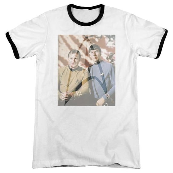 Trevco Star Trek & Classic Duo Adult Ringer Short Sleeve T-Shirt, White & Black - Extra Large