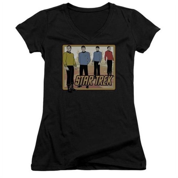 Trevco Star Trek-Classic - Junior V-Neck Tee - Black- Large