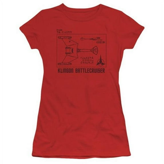 Trevco Star Trek-D7 Diagram - Short Sleeve Junior Sheer Tee - Red- Extra Large