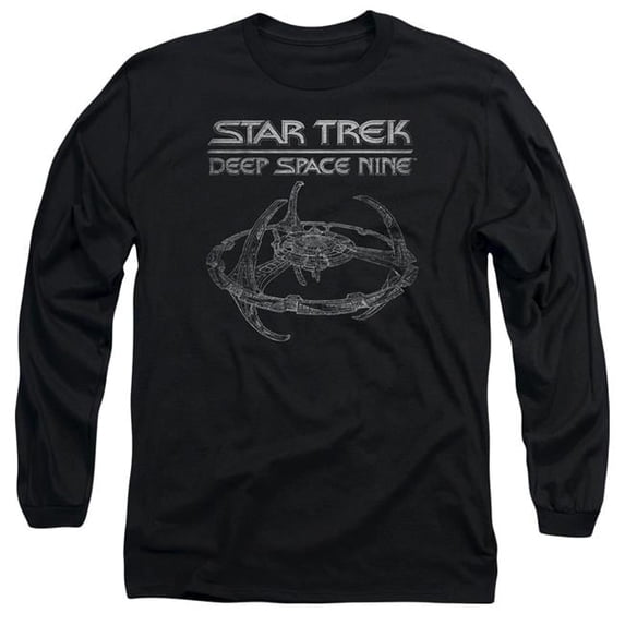 Trevco CBS1319-AL-6 Star Trek & DS9 Station Adult 18-1 Long Sleeve T-Shirt, Black - 3X