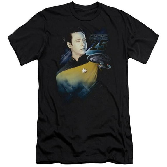 Trevco Star Trek & Data 25th Adult Premium Canvas Slim Fit 30-1 HBO Short Sleeve T-Shirt, Black - Medium