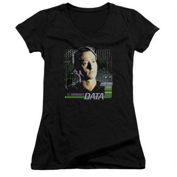 Trevco Star Trek-Data - Junior V-Neck Tee - Black, Medium