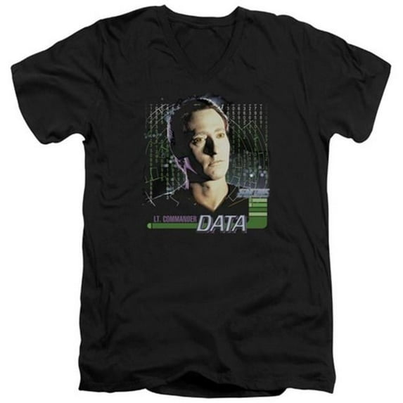 Trevco Star Trek-Data - Short Sleeve Adult 30-1 V-Neck Tee - Black- Small