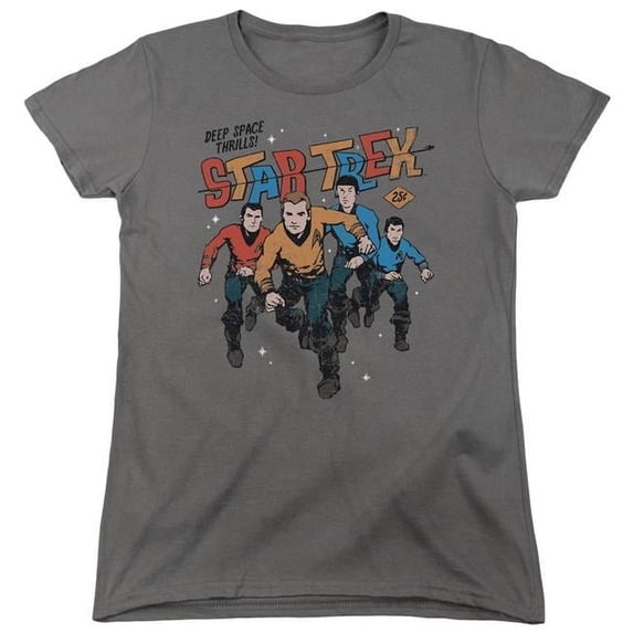 Trevco CBS1473-WT-4 Star Trek & Deep Space Thrills Womens Short Sleeve T-Shirt, Charcoal - Extra Large