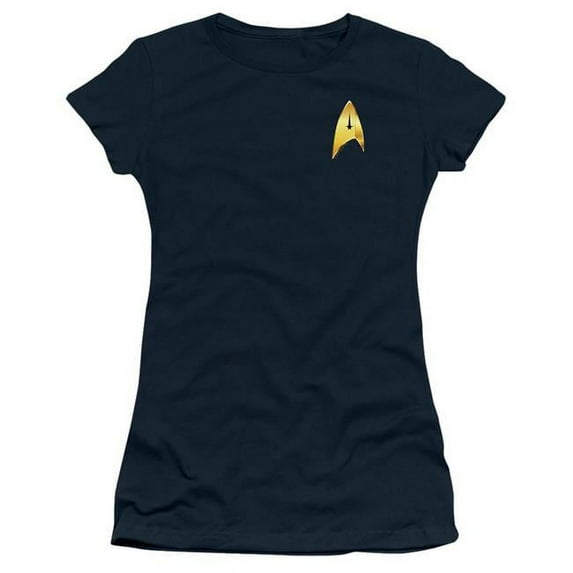 Trevco Star Trek Discovery & Command Badge-Short Sleeve Junior Sheer T-Shirt - Navy - Extra Large