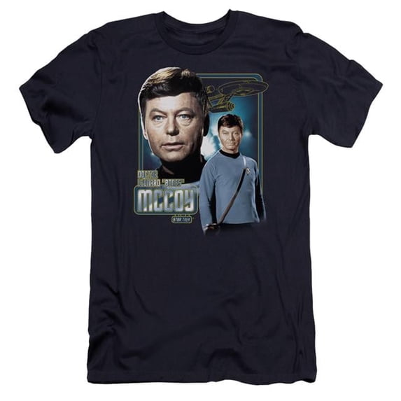 Trevco Star Trek & Doctor Mccoy Premium Canvas Adult Cotton Slim Fit 30-1 T-Shirt, Navy - Small