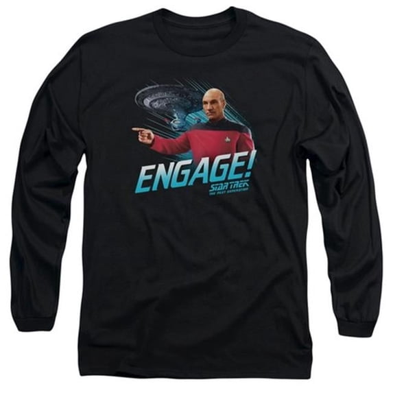 Trevco Star Trek-Engage - Long Sleeve Adult 18-1 Tee - Black- Small