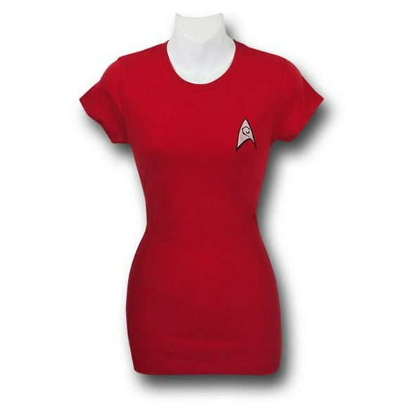 Trevco Star Trek-Engineering Uniform - Short Sleeve Junior Sheer Tee - Red- Small
