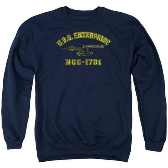 Trevco Star Trek-Enterprise Athletic - Adult Crew Sweat Tee - Navy- Extra Large