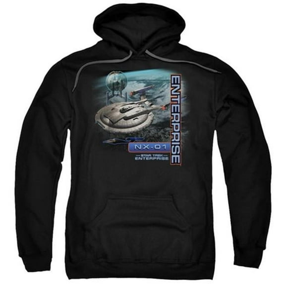 Trevco Star Trek-Enterprise Nx 01 - Adult Pull-Over Hoodie - Black- Large