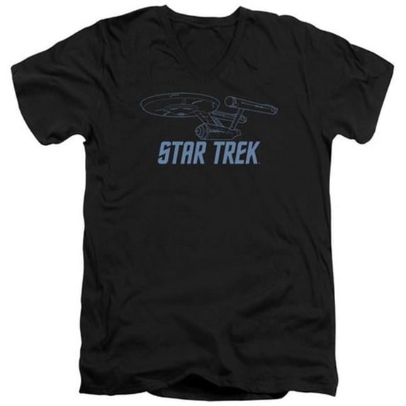 Trevco Star Trek-Enterprise Outline - Short Sleeve Adult 30-1 V-Neck Tee - Black- Small