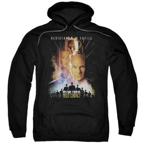 Trevco Star Trek-First Contact-Movie - Adult Pull-Over Hoodie - Black- 2X