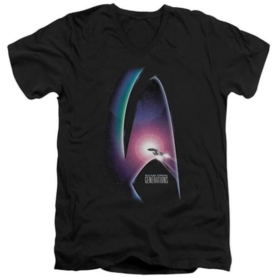 Trevco Star Trek-Generations-Movie - Short Sleeve Adult 30-1 V-Neck Tee - Black- Medium