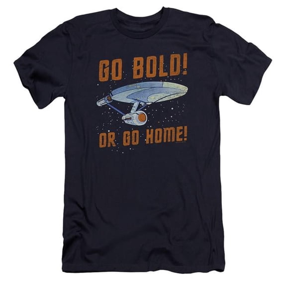 Trevco CBS1149-PSF-2 Star Trek & Go Bold Adult Premium Canvas Slim Fit 30-1 HBO Short Sleeve T-Shirt, Navy - Medium