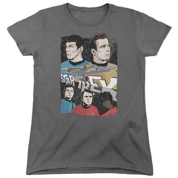Trevco Star Trek & Illustrated Crew Short Sleeve Cotton Womens T-Shirt, Charcoal - 2X