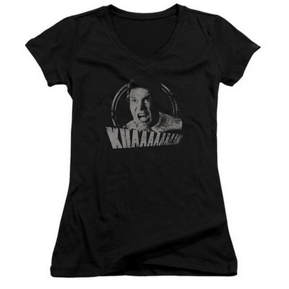 Trevco Star Trek-Khan Distressed - Junior V-Neck Tee - Black, Medium