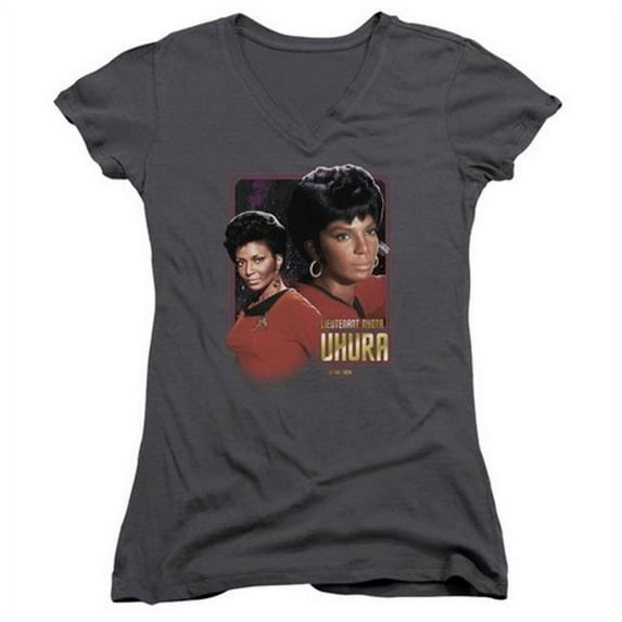 Trevco Star Trek-Lieutenant Uhura - Junior V-Neck Tee - Charcoal- Small