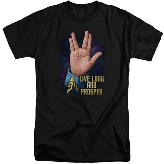 Trevco Star Trek & Llap 50 Short Sleeve Adult Cotton Tall 18-1 T-Shirt, Black - Extra Large