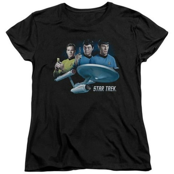 Trevco Star Trek-Main Three - Short Sleeve Womens Tee - Black- Large