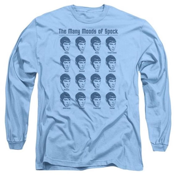 Trevco Star Trek-Many Moods Of Spock - Long Sleeve Adult 18-1 Tee - Carolina Blue- Small