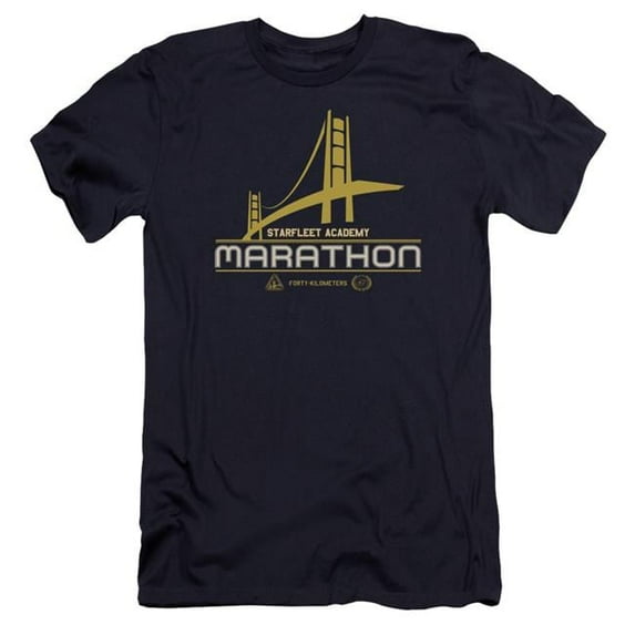 Trevco CBS849-PSF-2 Star Trek & Marathon Logo Premium Canvas Adult Cotton Slim Fit 30-1 T-Shirt, Navy - Medium
