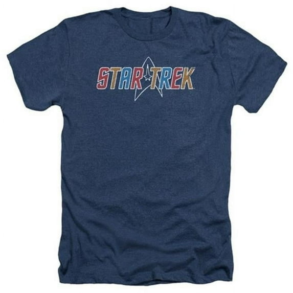 Trevco Star Trek-Multi Colored Logo - Adult Heather Tee - Navy- 2X
