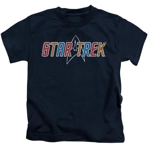 Trevco Star Trek-Multi Colored Logo - Short Sleeve Juvenile 18-1 Tee - Navy- Medium 5-6