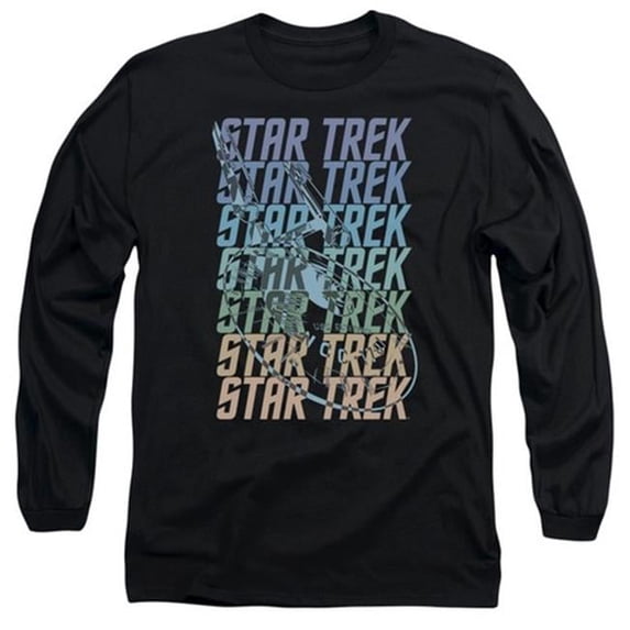 Trevco Star Trek-Multi Logo Enterprise Long Sleeve Adult 18-1 Tee - Black - Small