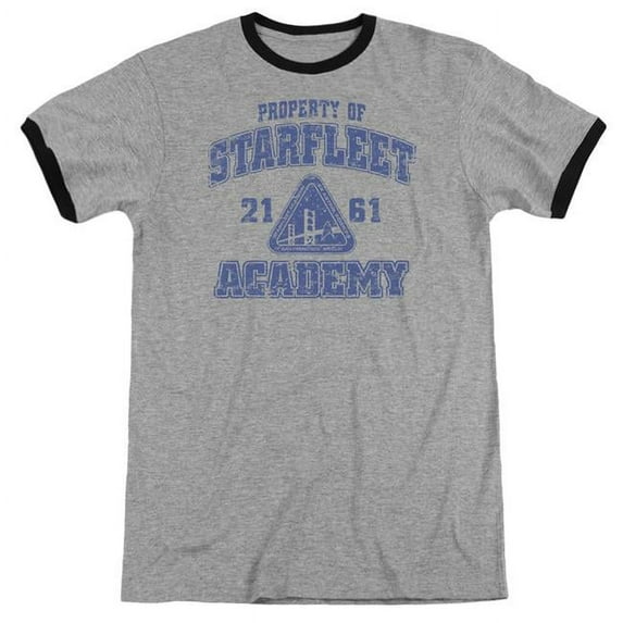Trevco CBS862-AR-1 Star Trek & Old School Adult Ringer Cotton T-Shirt, Heather & Black - Small