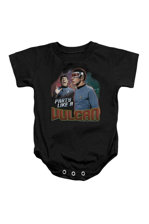 Trevco Star Trek-Party Like A Vulcan - Infant Snapsuit - Black- Small 6 Mos