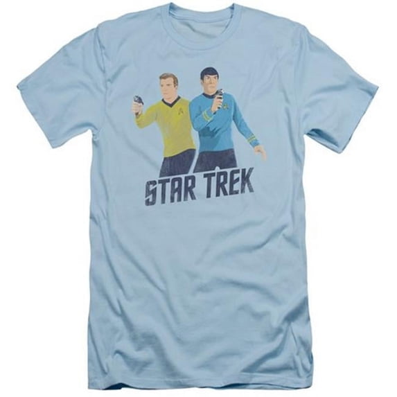 Trevco Star Trek-Phasers Ready - Short Sleeve Adult 30-1 Tee - Light Blue- 2X